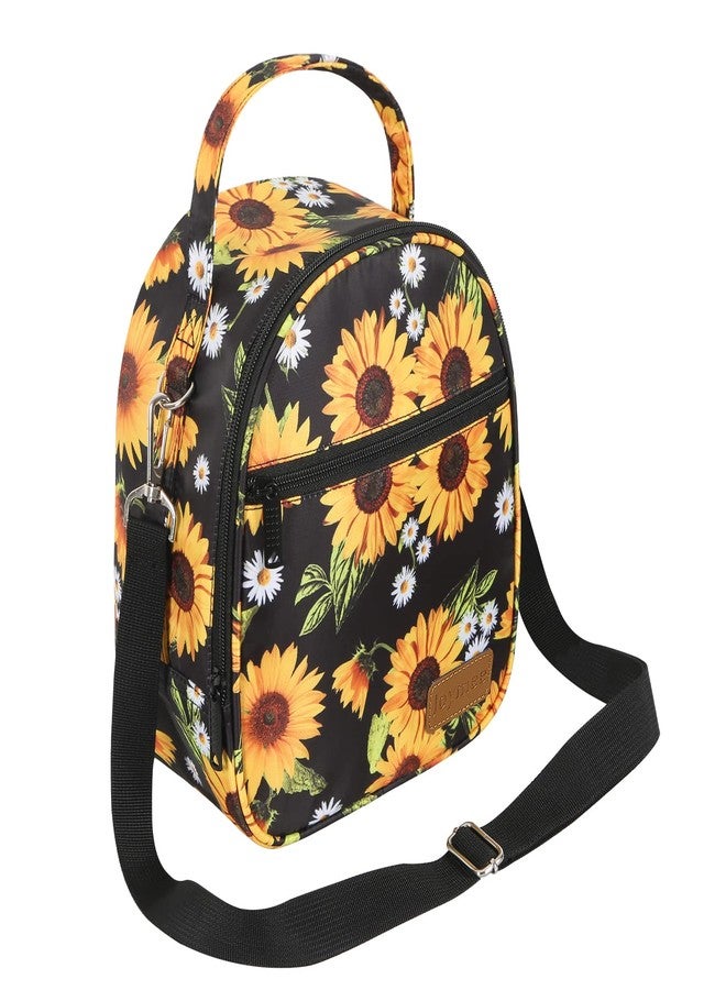 Joymee Lunch Box Insulated Lunch Bag Women Men Reusable Cooler Bag Adult Cute Lunch Tote Bags with Front Zipper Pocket,Adjustable Shoulder Strap for Work Office Picnic Travel, Sunflower Black - Image 1